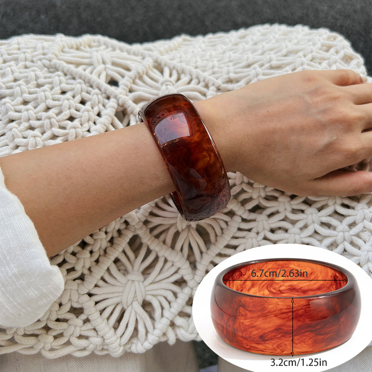 Amber Color Acrylic Bracelet Trendy Geometric Semi-Transparent Resin Cuff