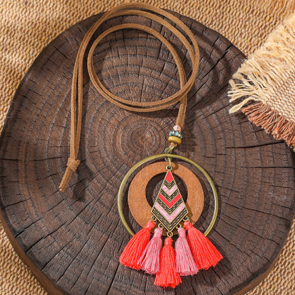 Trendy Ethnic-Inspired Butterfly Flower Necklace With Tassels
