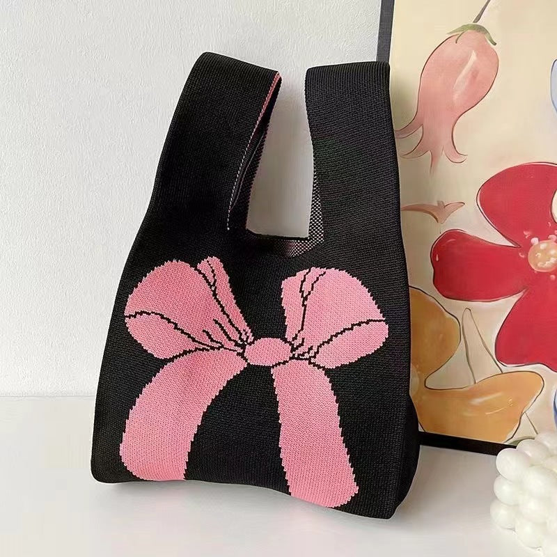Knitted Tote Bag With Cute Designs Soft Polyester Casual