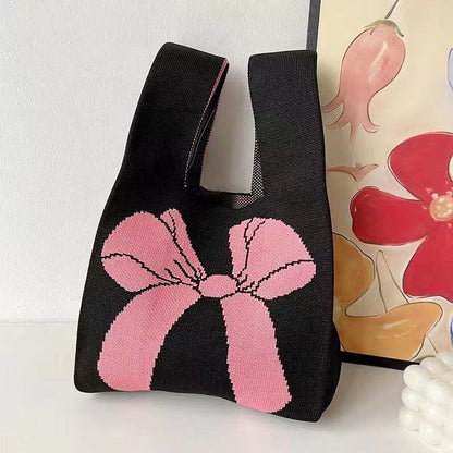 Knitted Tote Bag With Cute Designs Soft Polyester Casual