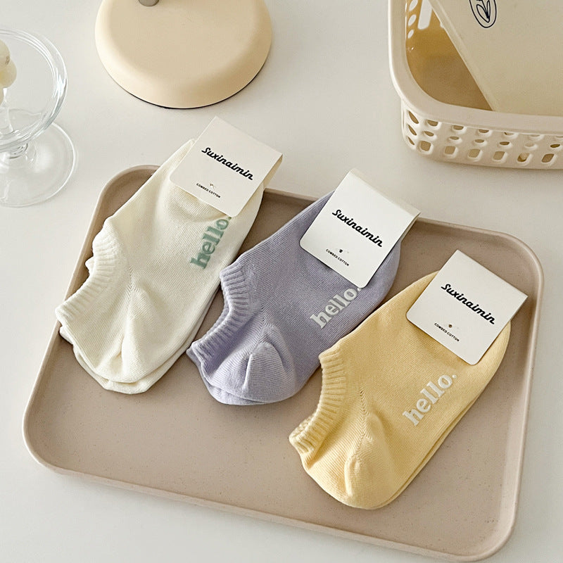 Candy Color Letter Simple Low Ankle Socks