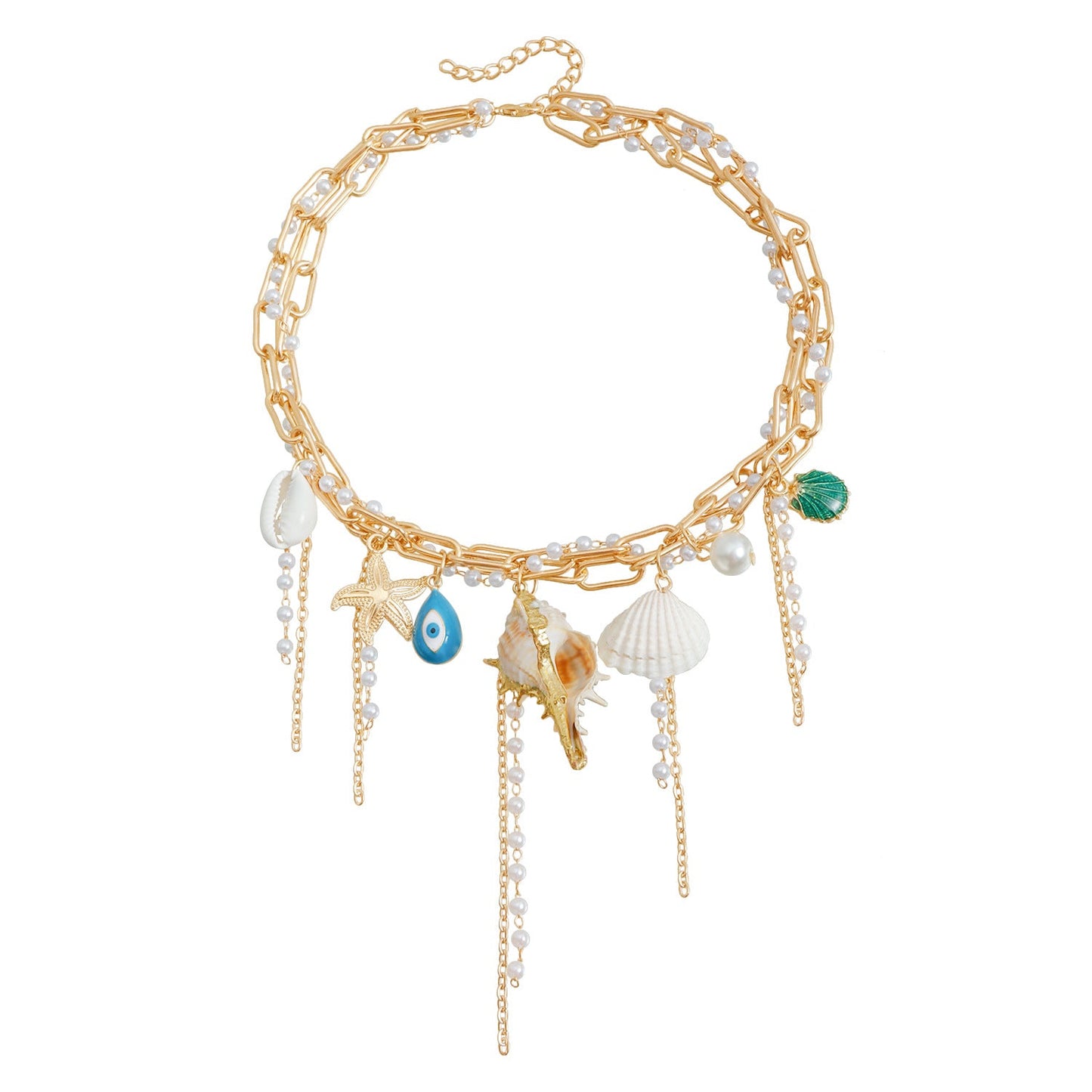 Trendy Starfish Shell Pearl Tassel Choker Necklace