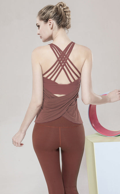 Fake Two-Piece Sports Vest Women'S Fitness Clothes Running Tops Beautiful Back Sports Tops Bras And Loose Yoga Clothes