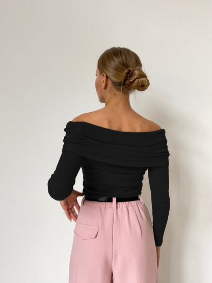 Off Shoulder Sexy Solid Color Knit Top