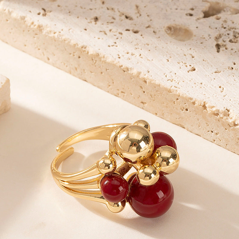 Adjustable Open Pearl Ring For Women In Gold Plated Fashion