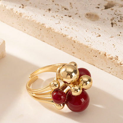 Adjustable Open Pearl Ring For Women In Gold Plated Fashion