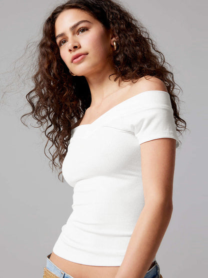 Y2K Solid Color V-Neck Knit T-Shirt for Women