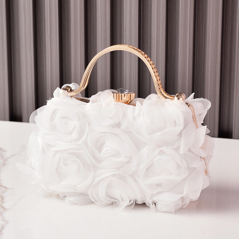 White Floral Evening Bag Elegant Bridal Purse for Parties