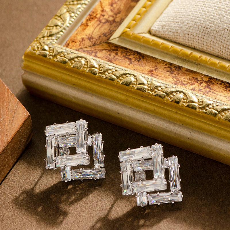 Geometric Crystal Zircon Stud Earrings For Women