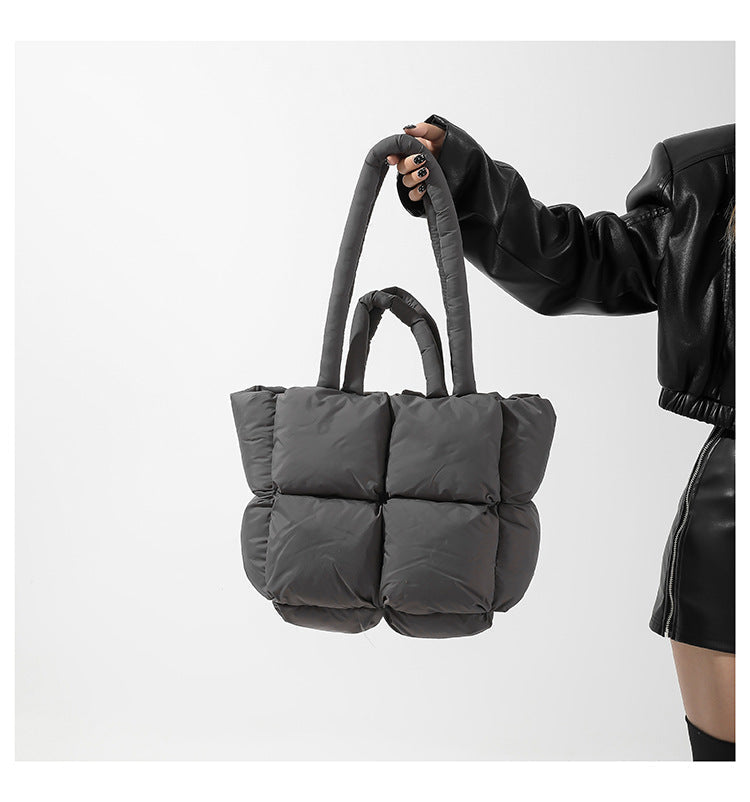 Simple Puffer Tote Bag Solid Color Soft Handbag