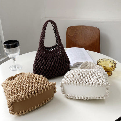 Stylish Woven Tote Bag Cotton Rope Handbag Weekend Casual