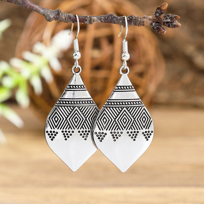 Geometric Cut-Out Vintage Metal Earrings Stylish Silver Jewelry