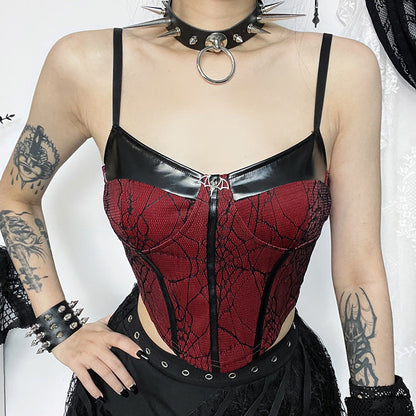 Sexy Black Style Leather-Trimmed Cami Top for Women