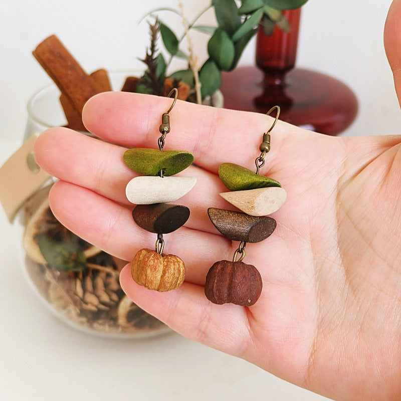 Geometric Vintage Wood Drop Earrings Bohemian Style