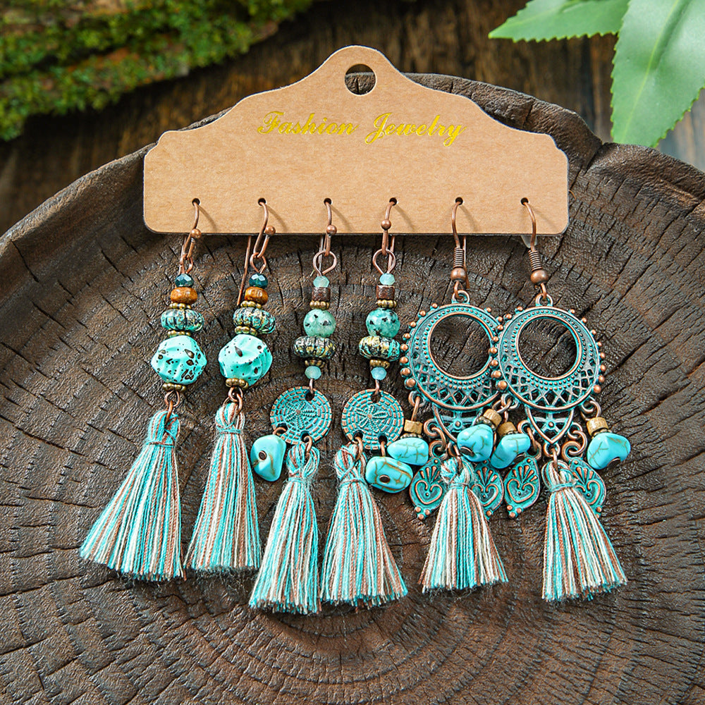 Vintage Bohemian Hollow Geometric Tassel Earrings