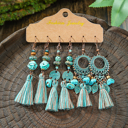 Vintage Bohemian Hollow Geometric Tassel Earrings