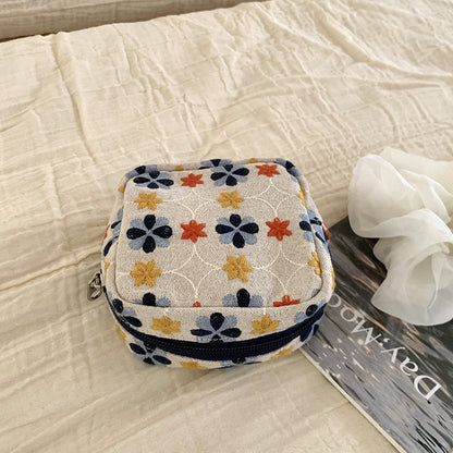 Embroidered Flower Makeup Bag Mini Pouch Organizer