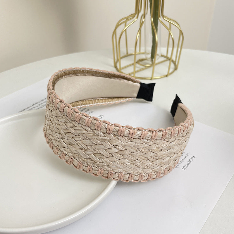 Bohemian Straw Color Block Wide Headbands