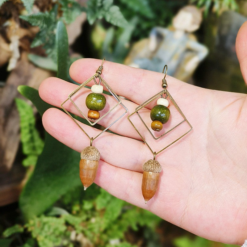 Geometric Plant-Inspired Wooden Earrings