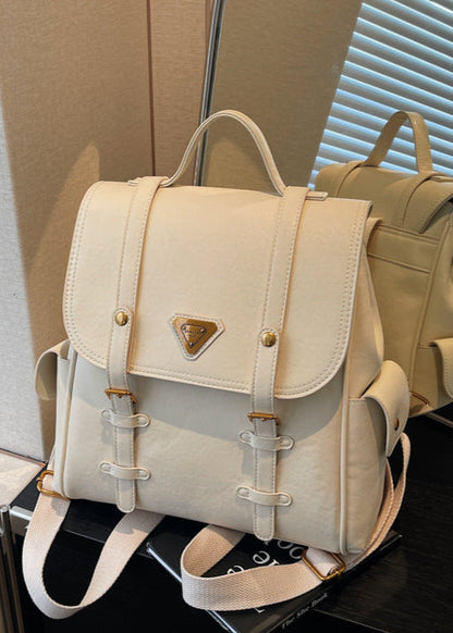 Classic Faux Leather Backpack With Gold Accents