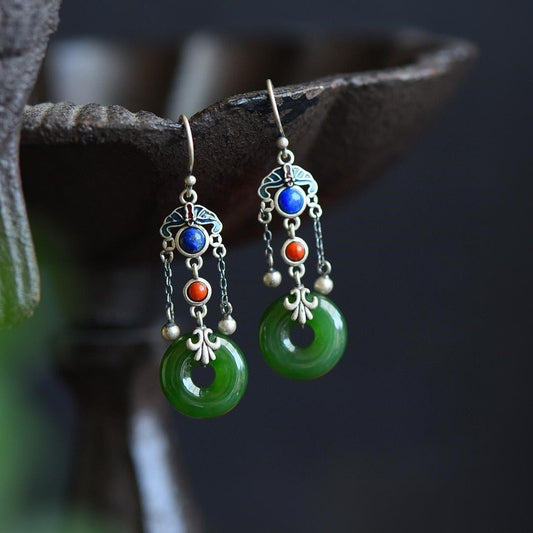 S925 Sterling Silver Fringed Southern Red Temperament Women'S Lapis Lazuli Earrings Jewelry