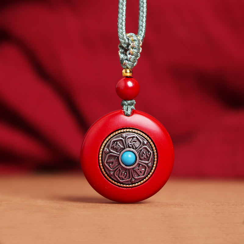 Vermilion Pendant Women'S Safety Buckle Six-Syllable Mantra Pendant Necklace