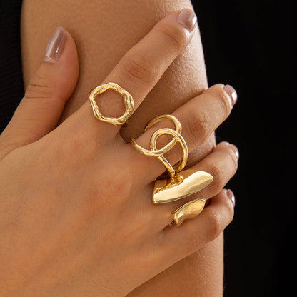 Geometric Metal Lava Line Open Ring Set - 4 Pieces