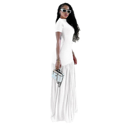 Elegant Solid Color Bodycon Dress Short Sleeve Round Neck