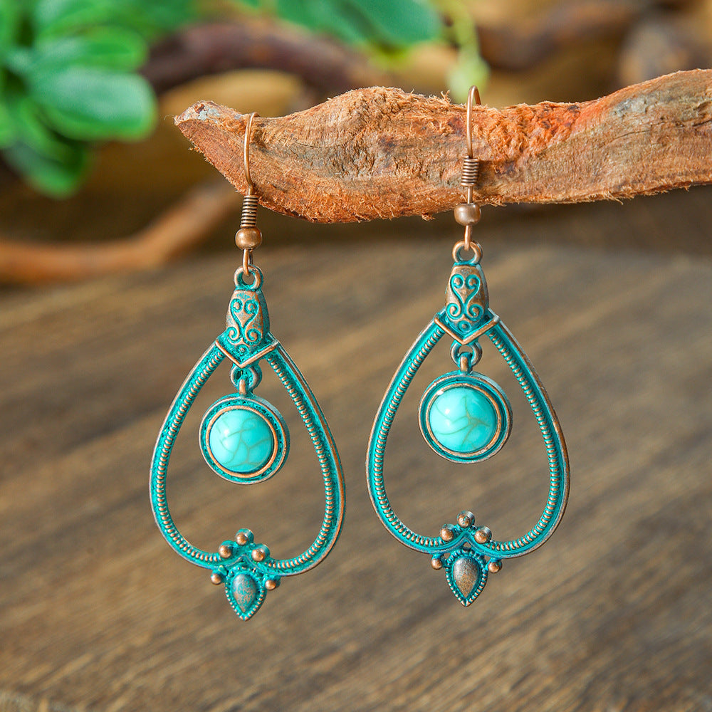 Vintage Geometric Turquoise Drop Earrings Statement Jewelry