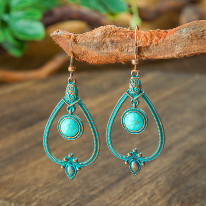 Vintage Geometric Turquoise Drop Earrings Statement Jewelry