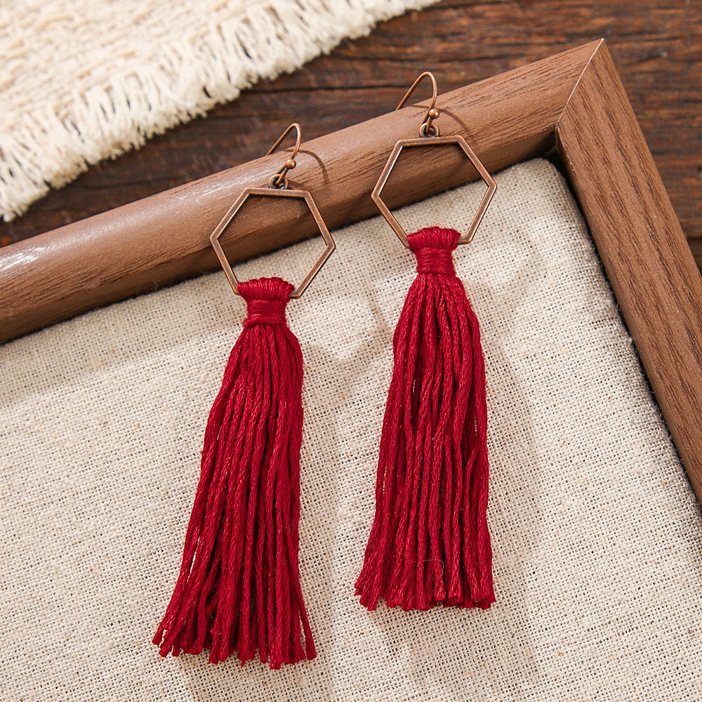 Vintage Chandelier Tassel Earrings Red Unique Elegant Statement Jewelry