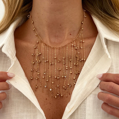 Geometric Tassel Necklace With Rhinestones