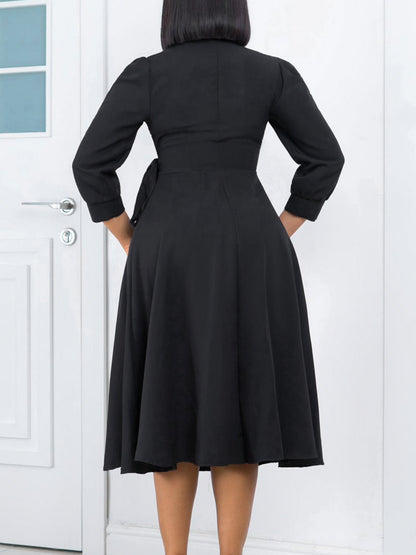 V-Neck Pleated High Waist A-Line Dress