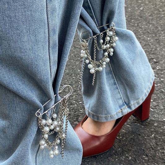 Trendy Faux Pearl Tassel Ankle Bracelet Decorative Brooch