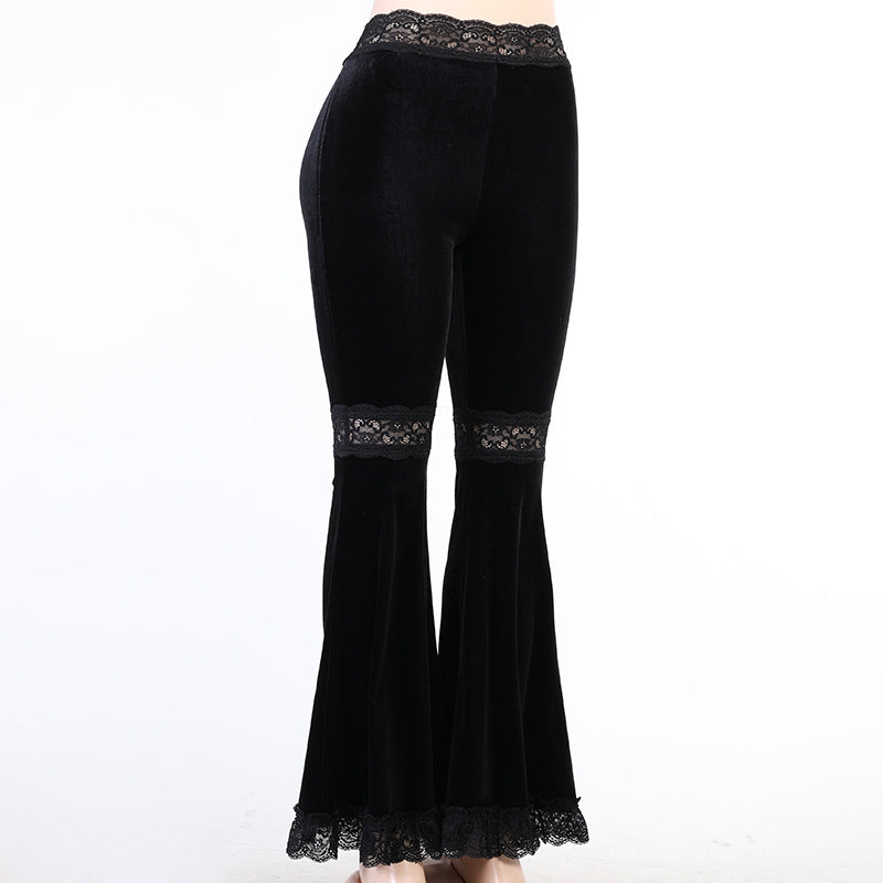 High-Waisted Lace Panel Flared Pants for Women