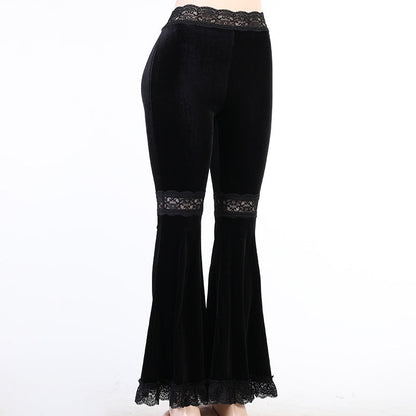 High-Waisted Lace Panel Flared Pants for Women