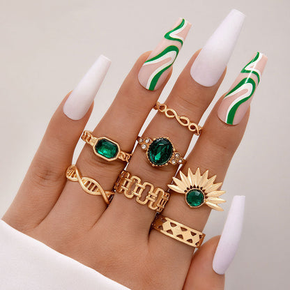 Geometric Gemstone Ring Set Fashionable Zinc Alloy Stackable Rings