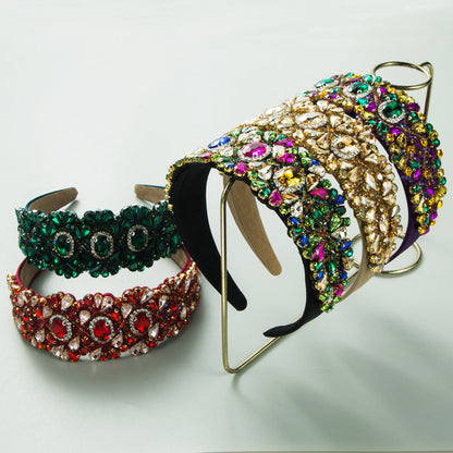 Baroque Style Wide Headband with Colorful Rhinestones