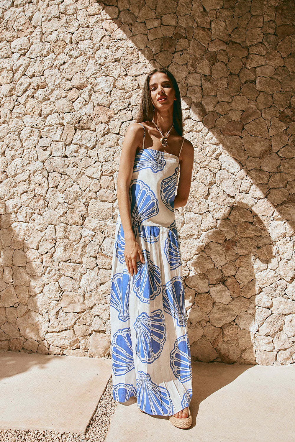 Elegant Floral Linen A-Line Midi Dress