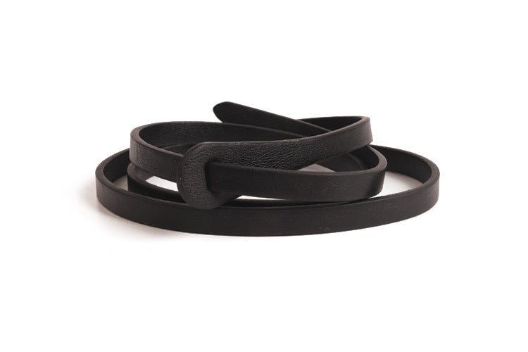 Trendy Solid Color Skinny Leather Belt
