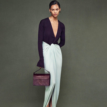 Elegant Deep V-Neck Long Sleeve Maxi Dress