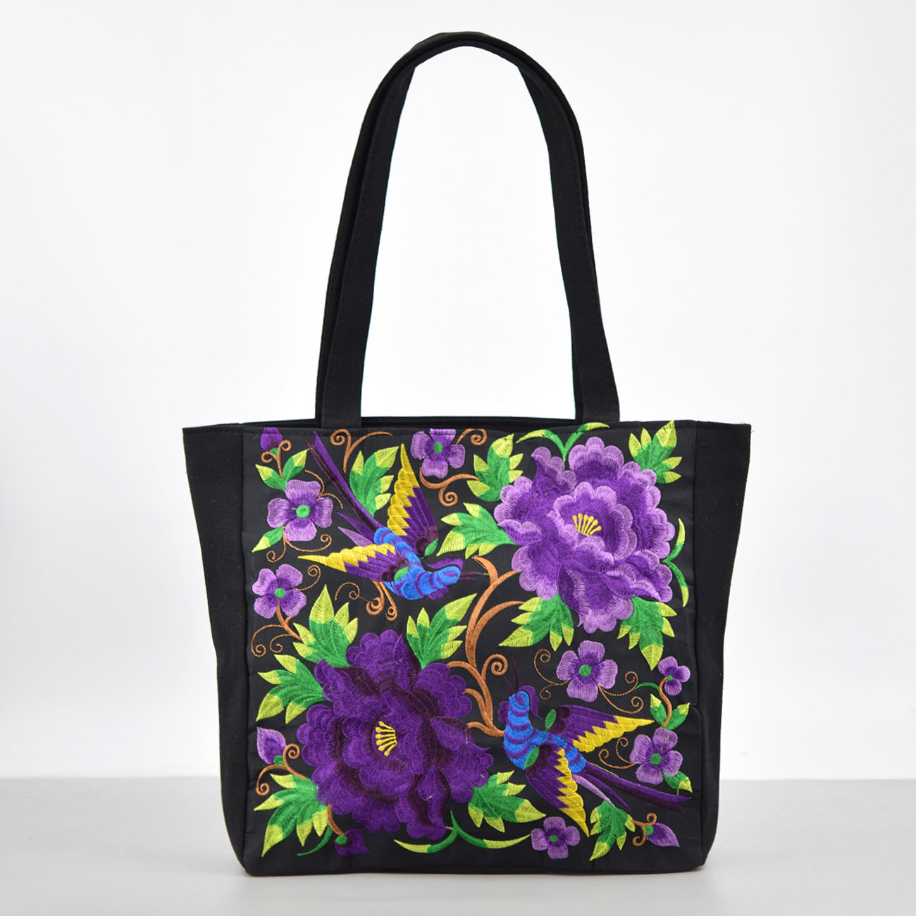 Ethnic Style Embroidered Shoulder Bag With Large Capacity Women'S Tote Bag, Canvas, National Style Peony Handbag, Shopping Bag