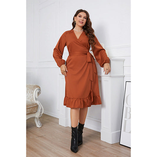 Casual Solid V-Neck Long Sleeve Maxi Dress