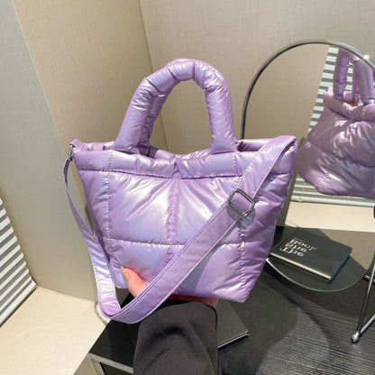 Trendy Nylon Bucket Bag Glossy Finish Casual Style