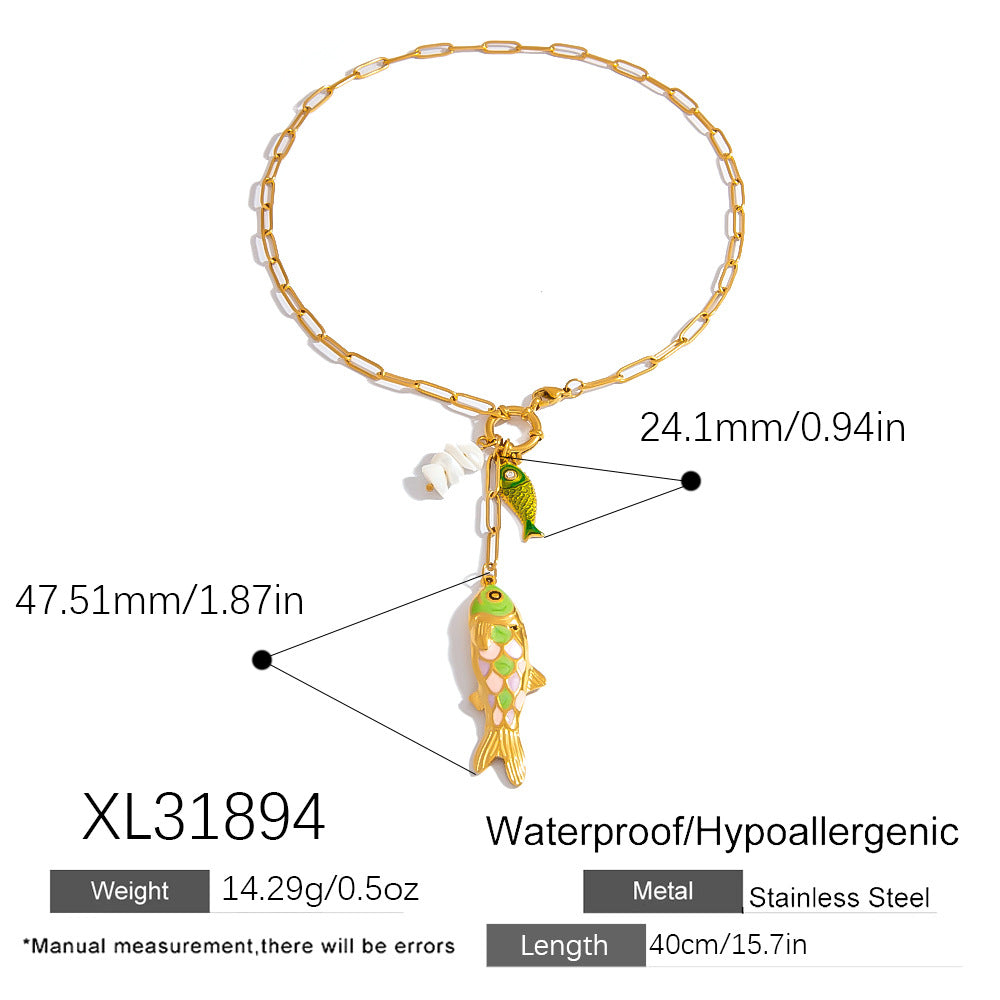Stylish Fish Pendant Stainless Steel Necklace with 18K Gold Plating