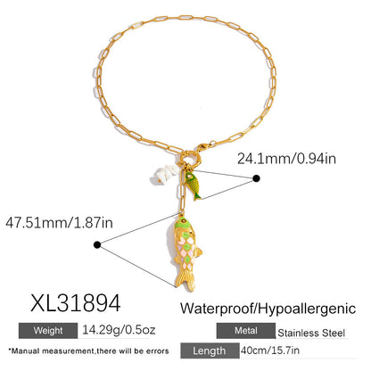 Stylish Fish Pendant Stainless Steel Necklace with 18K Gold Plating