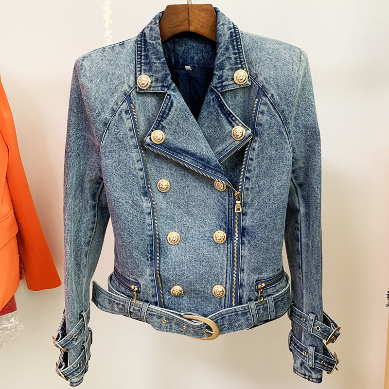 Lion Button Slim Fit Motorcycle Jacket
