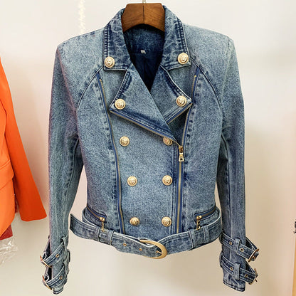 Lion Button Slim Fit Motorcycle Jacket