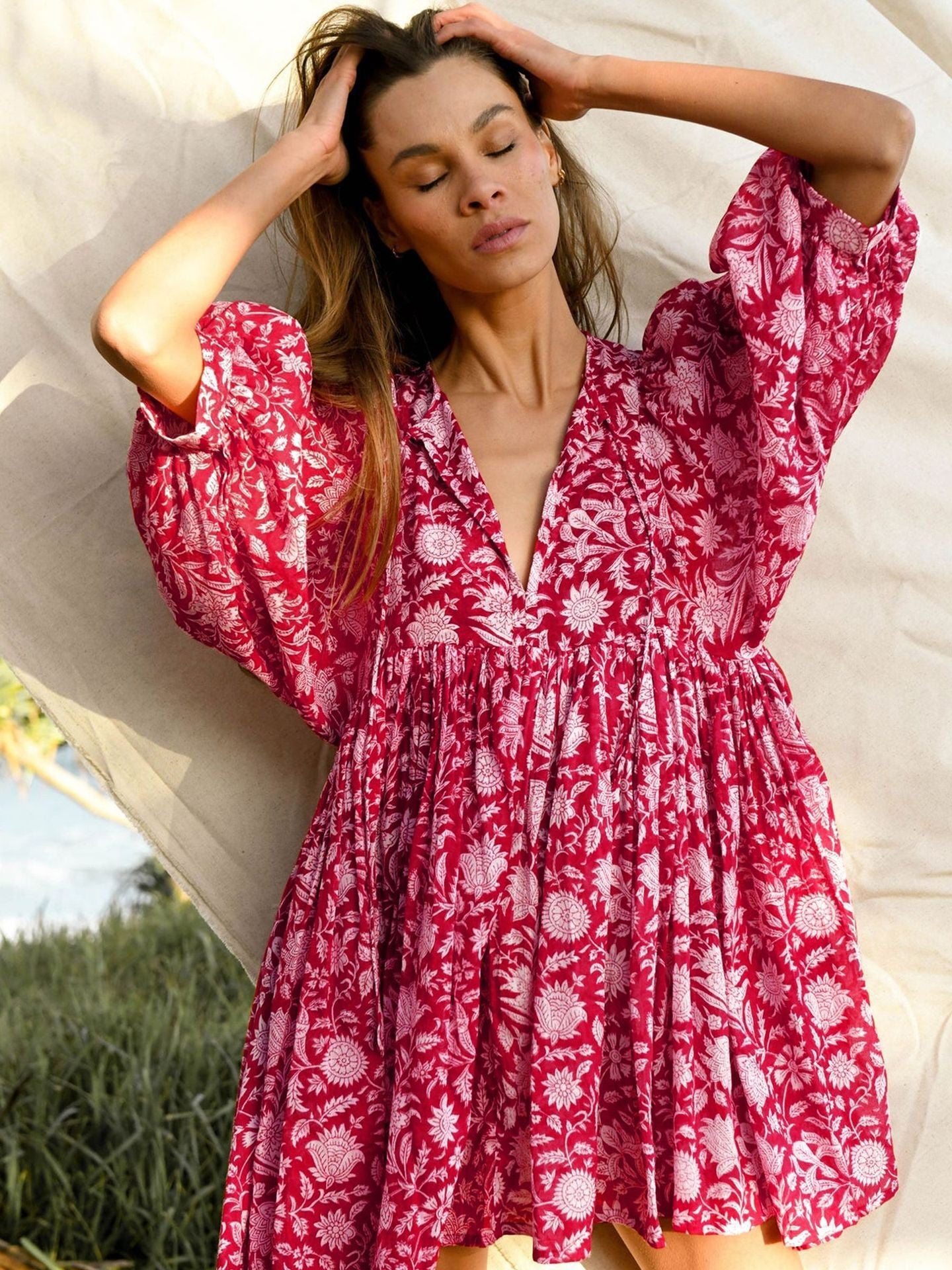 Floral Tie Loose Casual Dress Seaside Resort Dress
