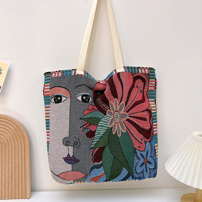 Cultural Floral Canvas Shoulder Bag Retro Style